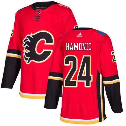 Men Adidas Calgary Flames 24 Travis Hamonic Red Home Authentic Stitched NHL Jersey